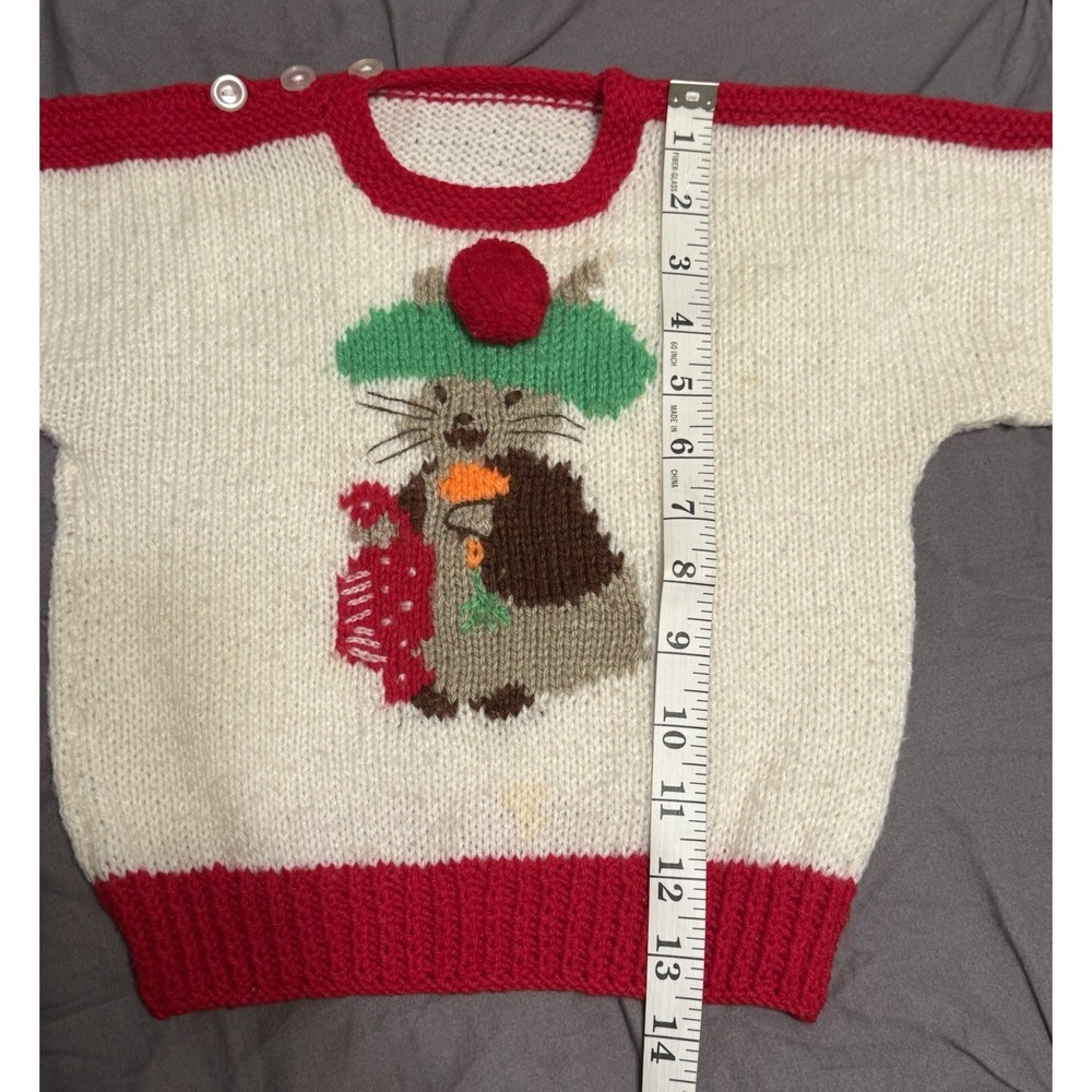 Handmade Beatrix Potter Infant Knit Sweater Red & White 13" W x 13"L - Picture 5 of 8